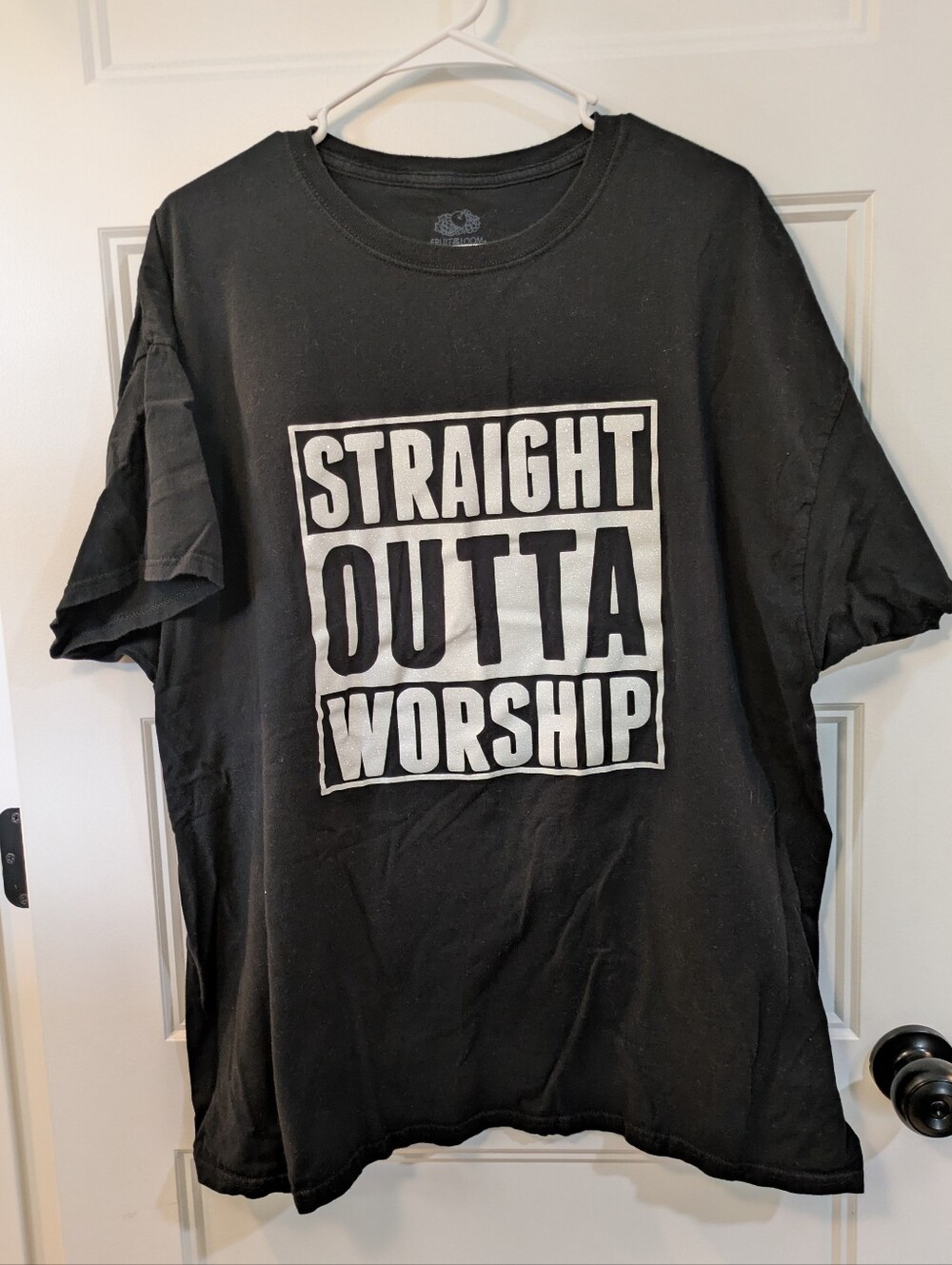 🔴 3/$15 Black Tee with "Straight Outta Worship" Graphic